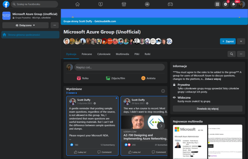 Scott Duffy Azure group on Facebook