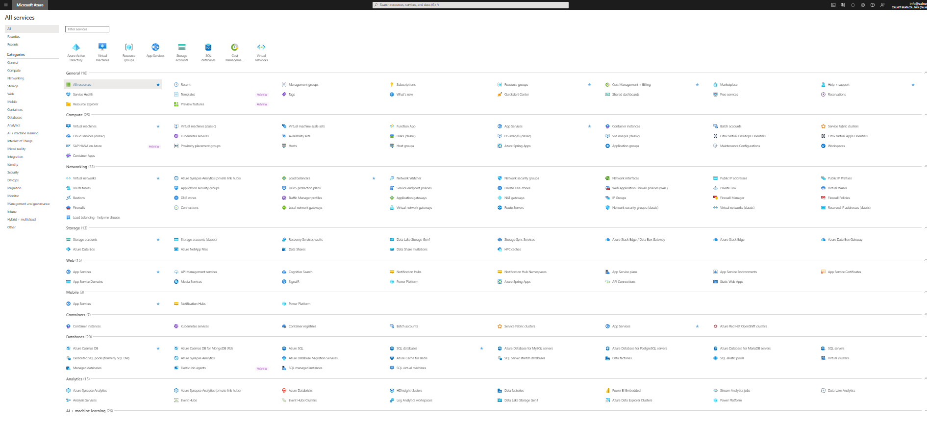 Services and features in Azure portal