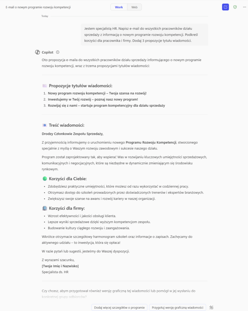 Microsoft Copilot Chat - e-mail