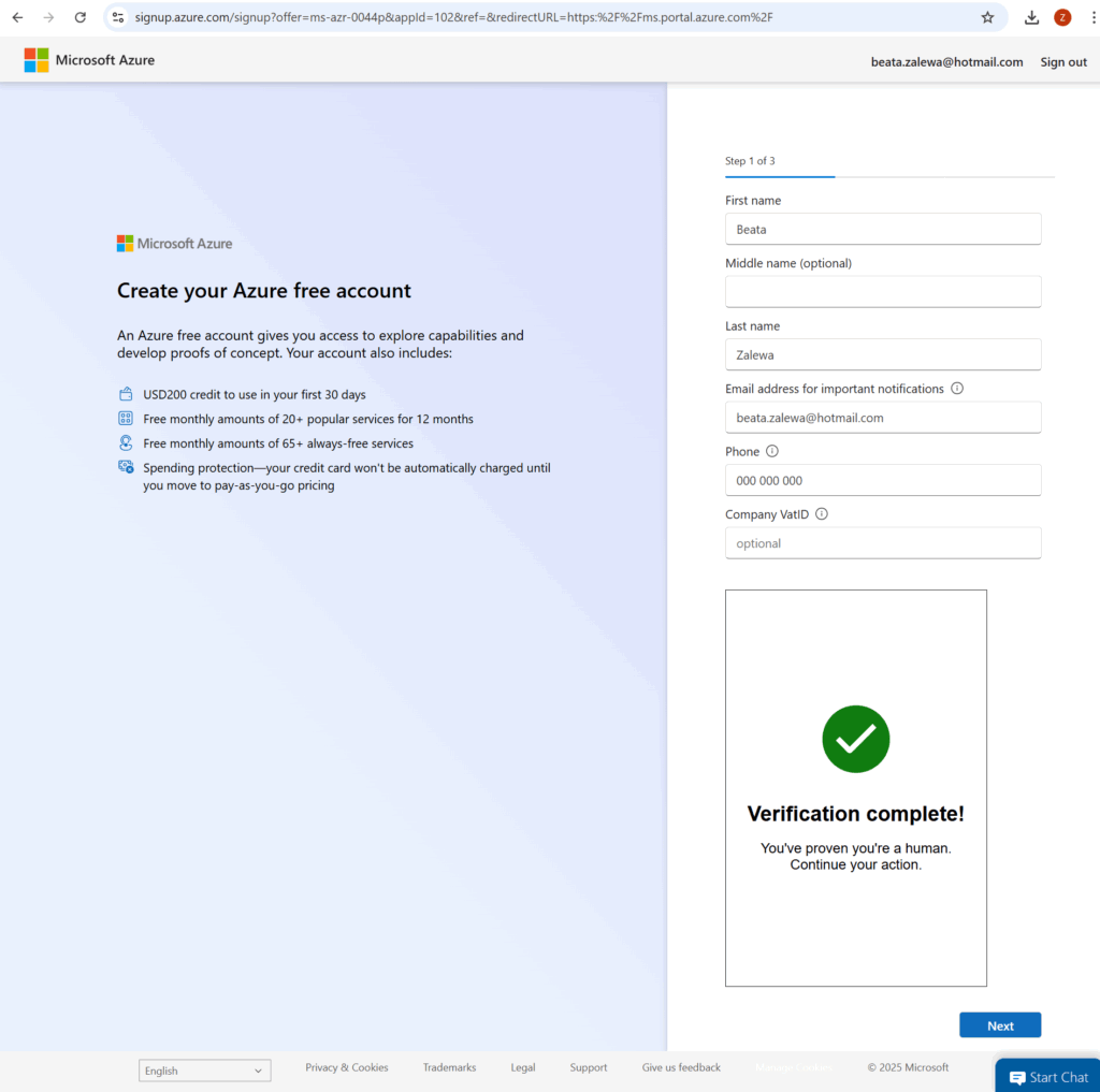 Free Azure account