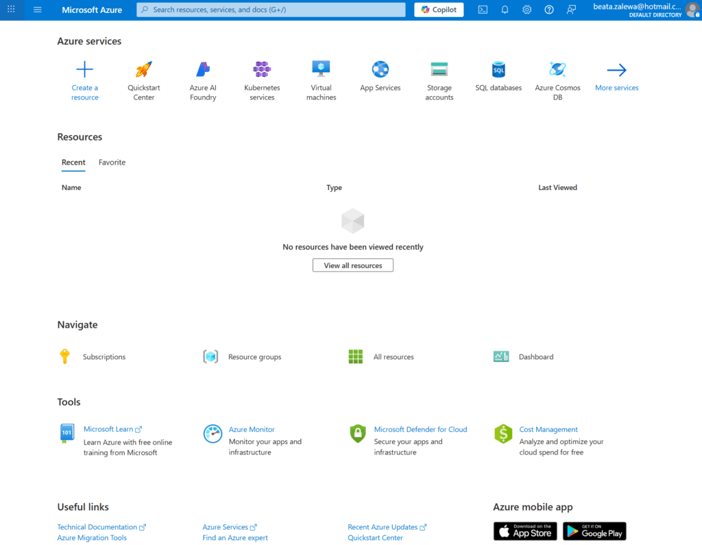 Azure portal main view