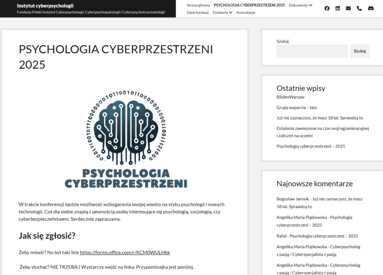 Psychologia Cyberprzestrzeni 2025