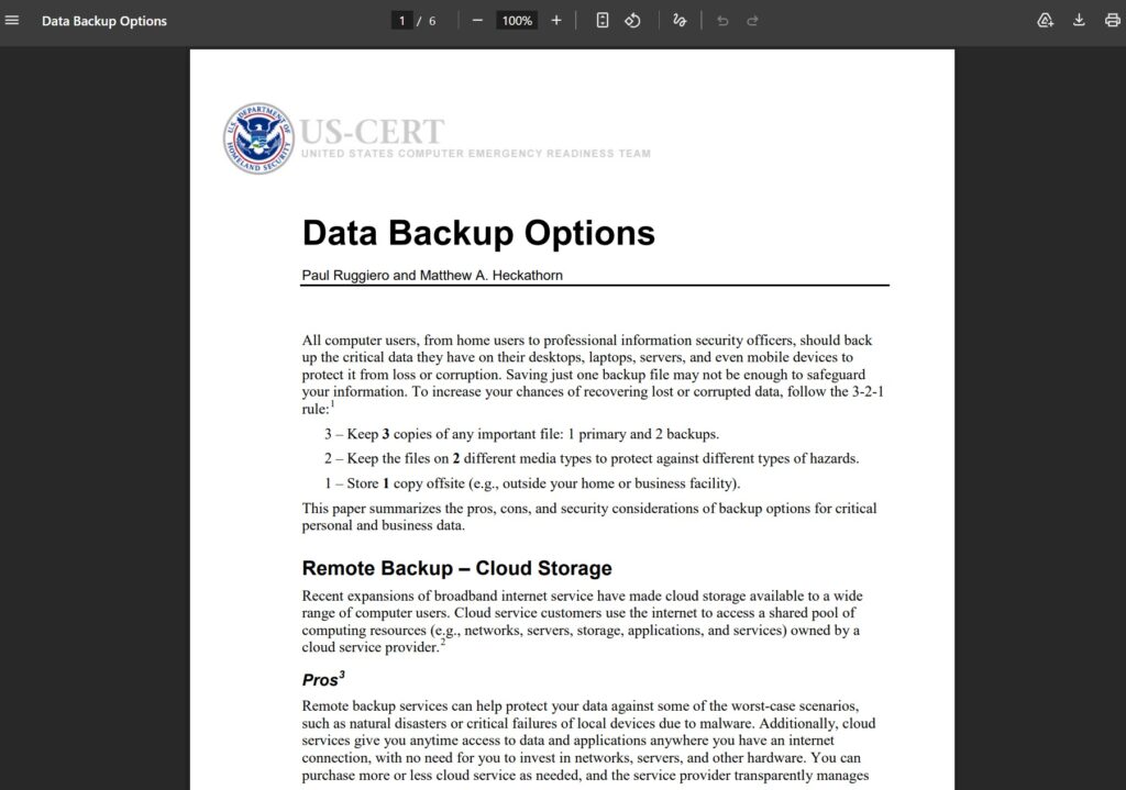CISA Data Backup Options