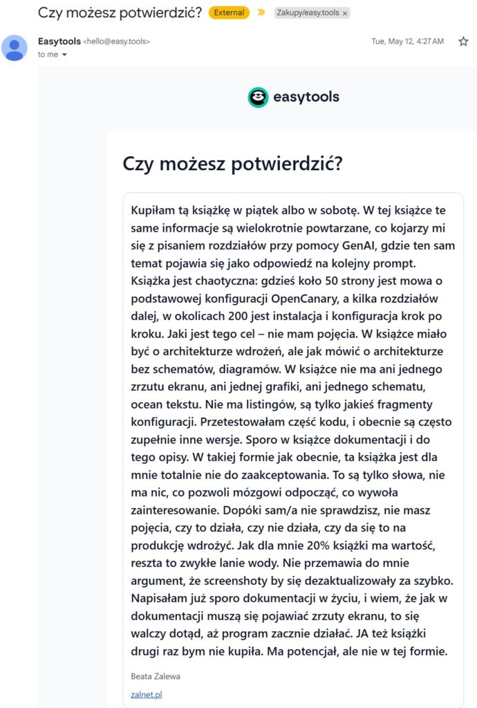 Opinia o Honeypoty w praktyce, data wystawienia 12.05.2026