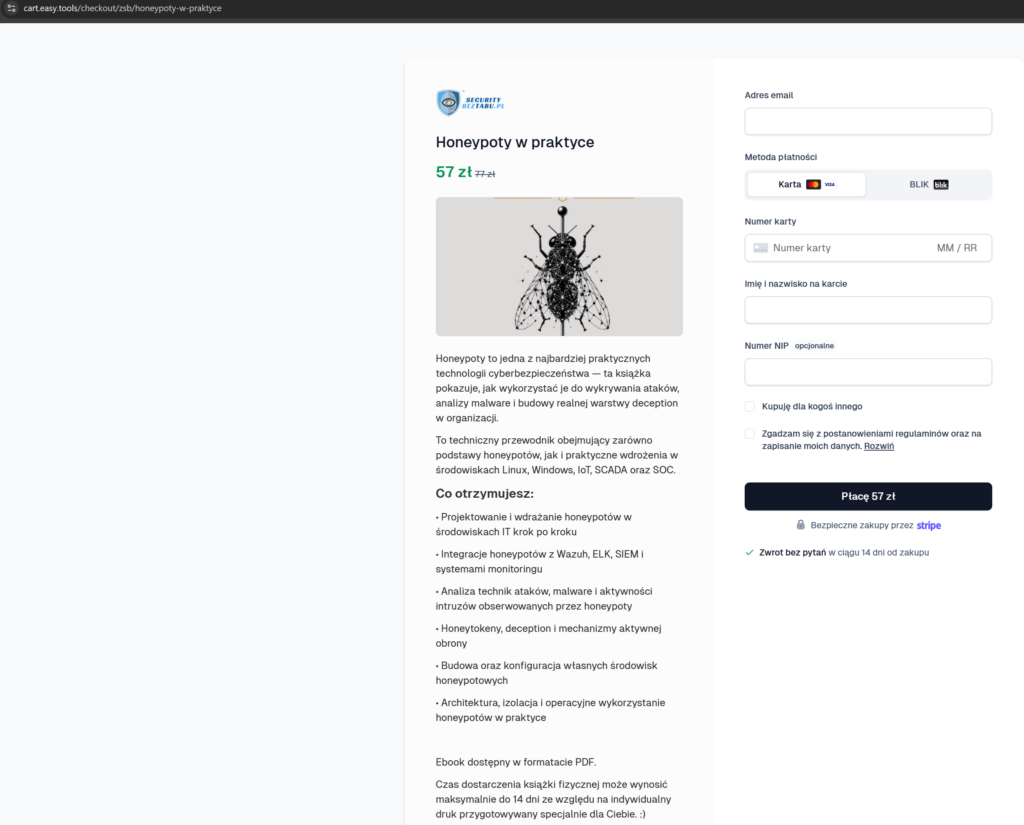 Strona zakupowa książki Honeypoty w praktyce