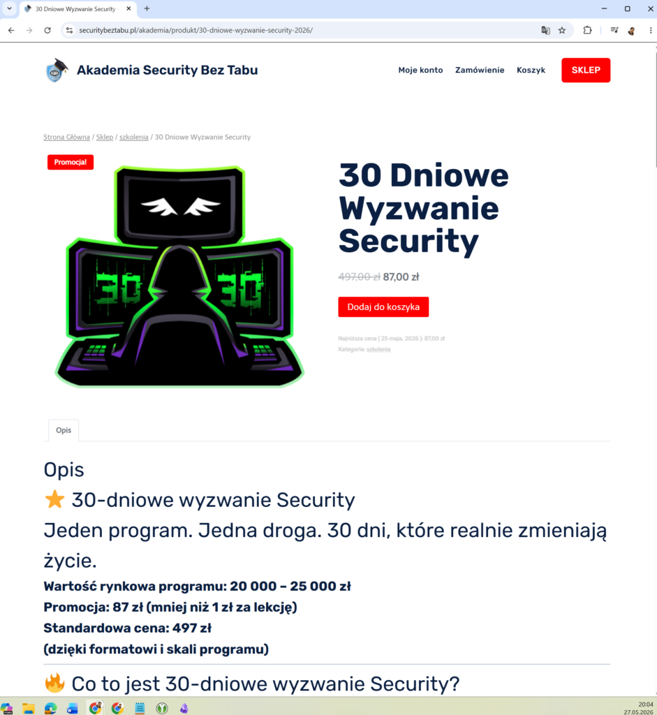 Wyzwanie Alkademia Security Bez Tabu Szczegółowy cennik
