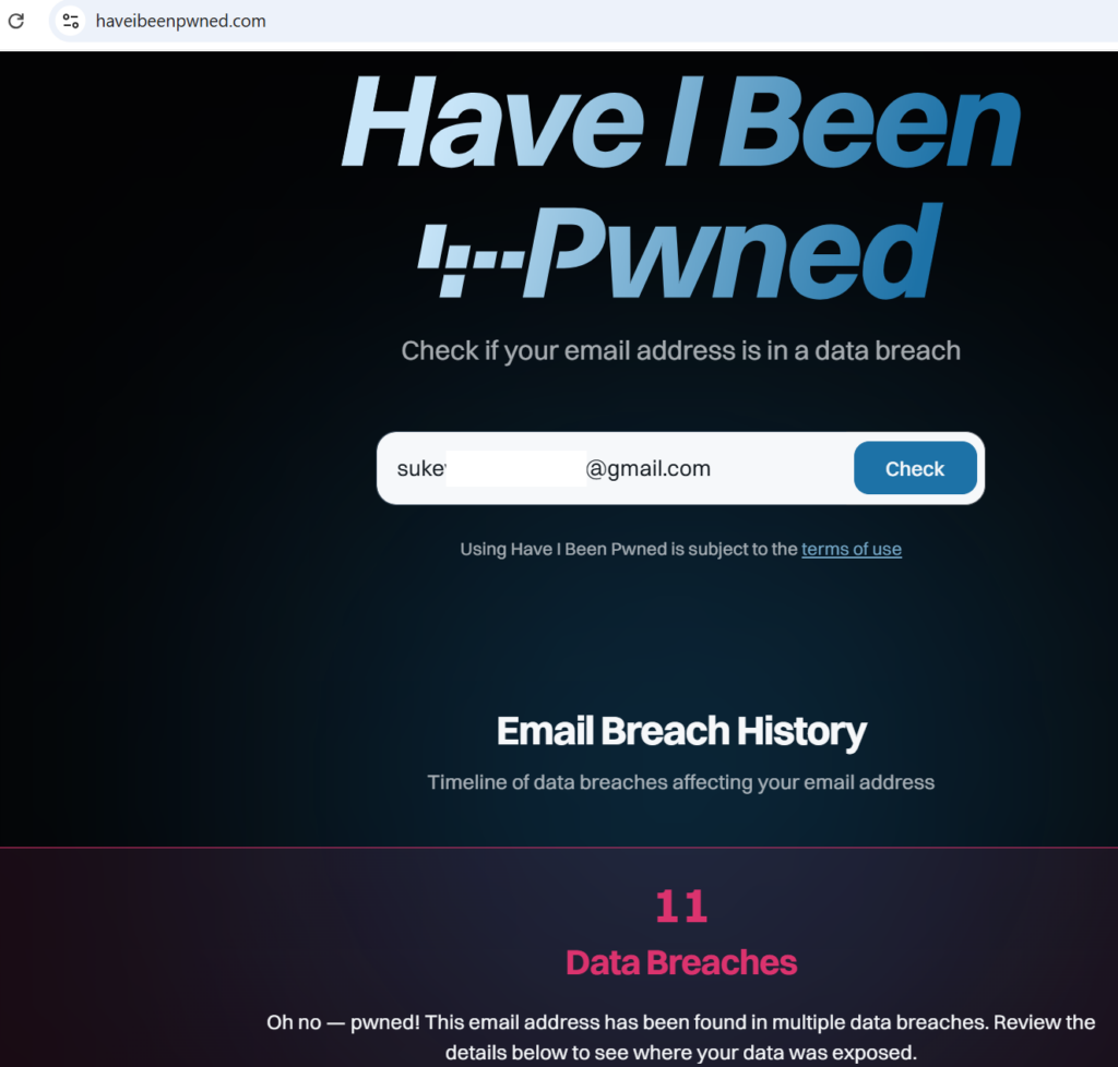 Strona HaveIBeenPwned, dostęp: 20.06.2026