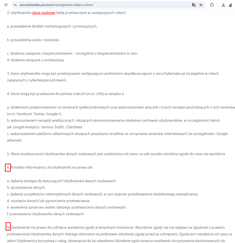 Regulamin securitybeztabu.pl, dostęp: 20.06.2026