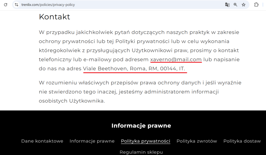 Włoski adres na stronie trenlix.com, dostęp: 19.06.2026
