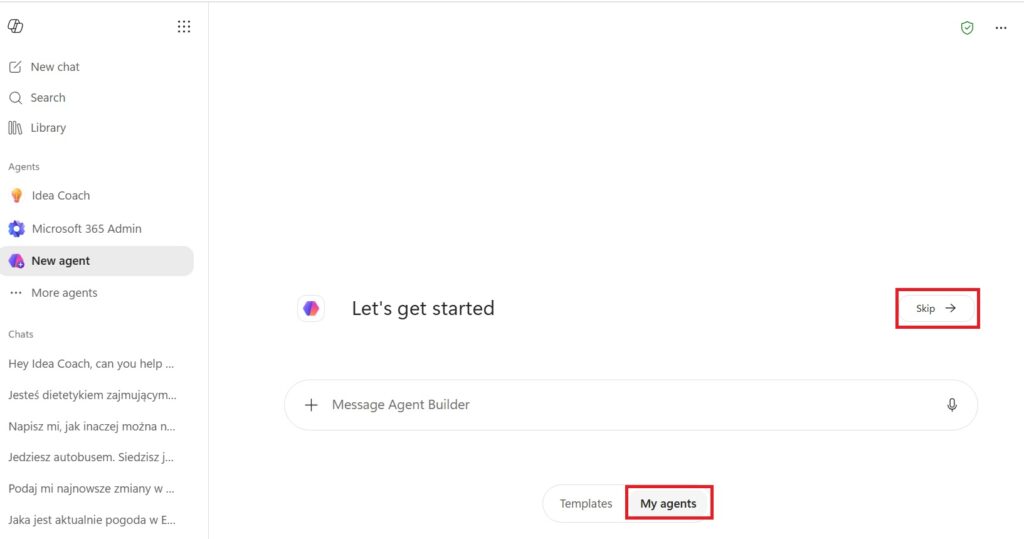 Agent Builder w M365 Copilot Chat, dostęp 27.07.2026