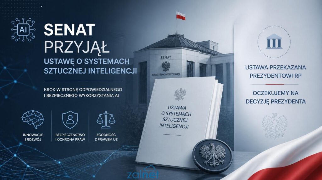 Grafika ilustrująca przyjęcie ustawy o systemach sztucznej inteligencji przez Senat