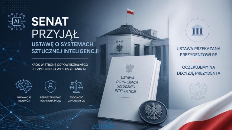 Grafika ilustrująca przyjęcie ustawy o systemach sztucznej inteligencji przez Senat