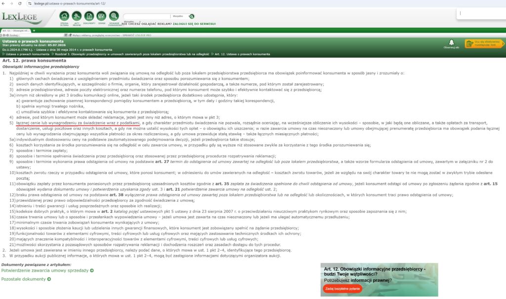 Obowiązki informacyjne przedsiębiorcy, dostęp 05.07.2026