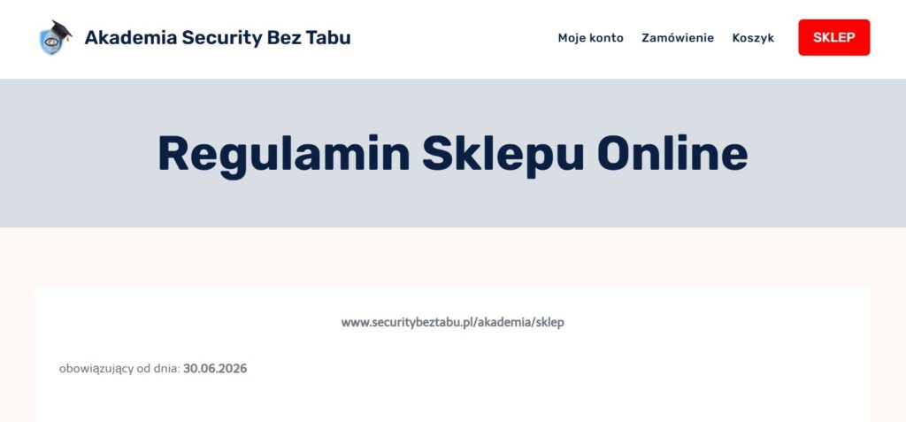Regulamin Security Bez Tabu, dostęp 05.07.2026