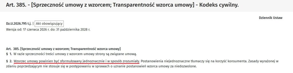 Transparentność wzorca umowy, dostęp 05.07.2026