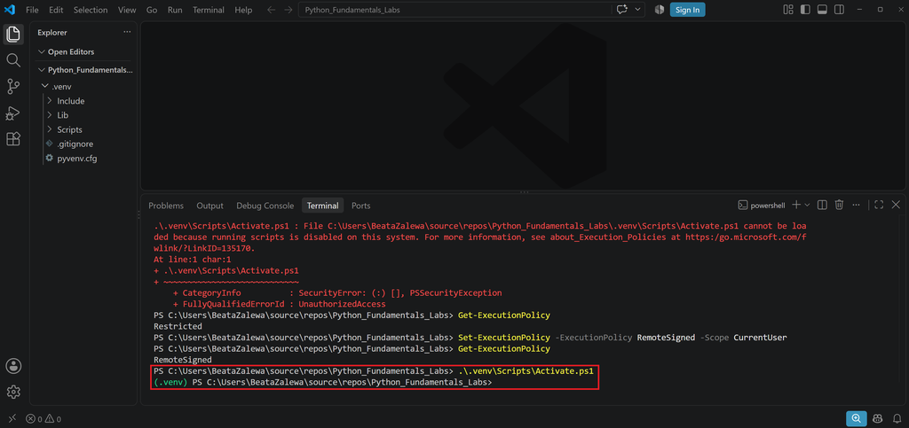 (EN)Activating the Virtual Environment in Windows/(PL)Środowisko wirtualne Python w Windows (aktywacja)
