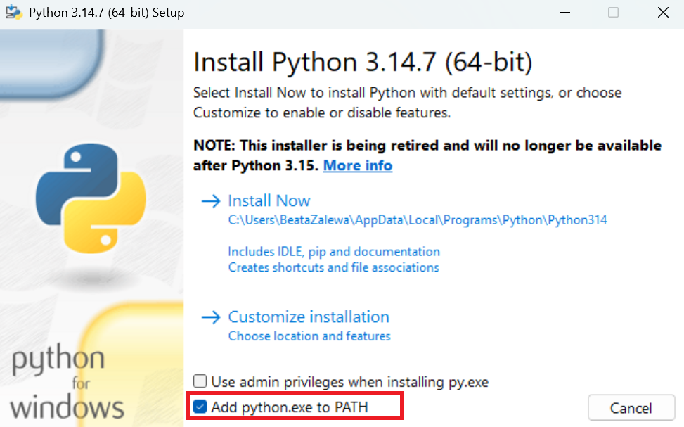 Adding python.exe to PATH