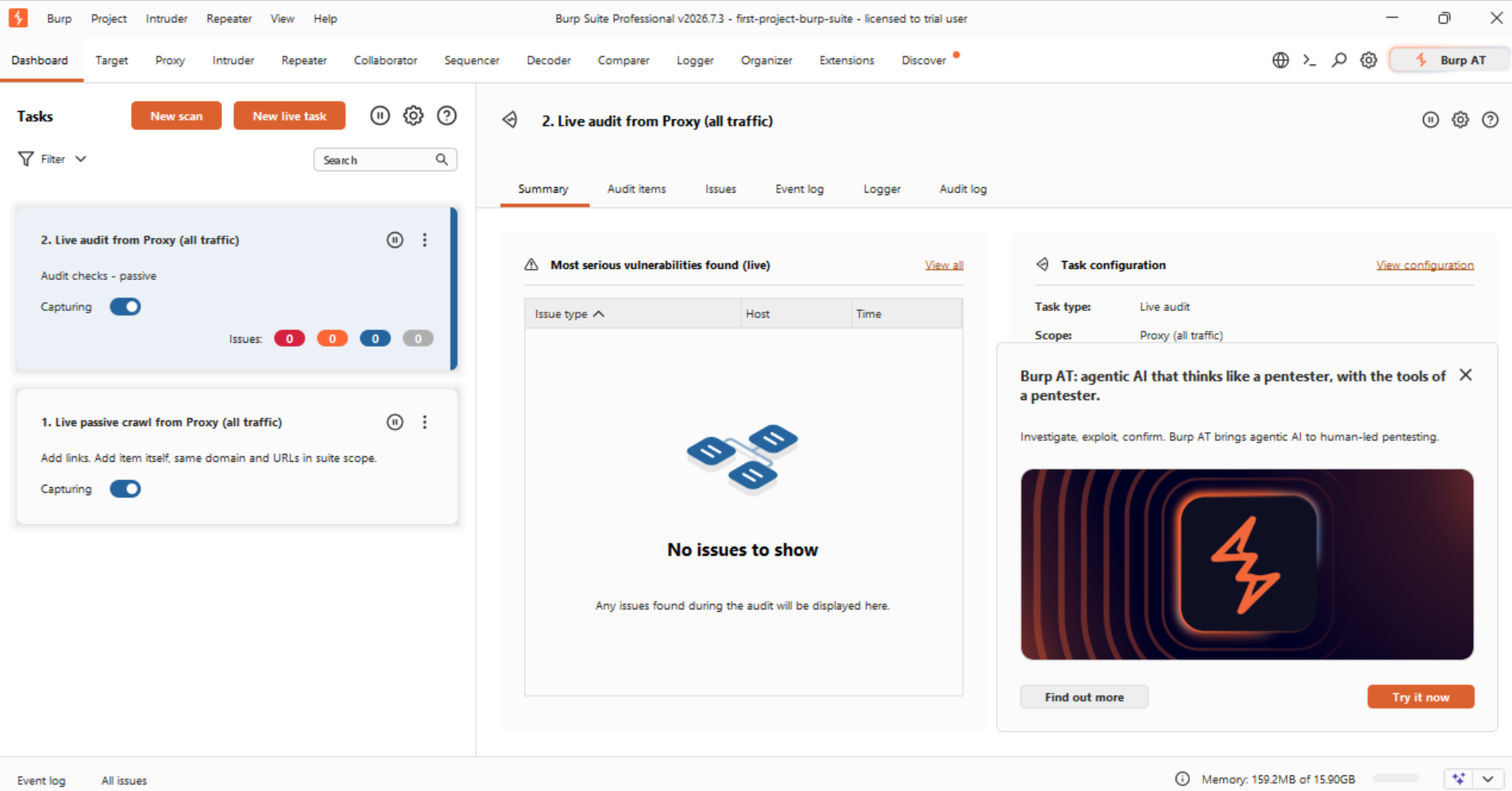 Burp Suite - Dashboard