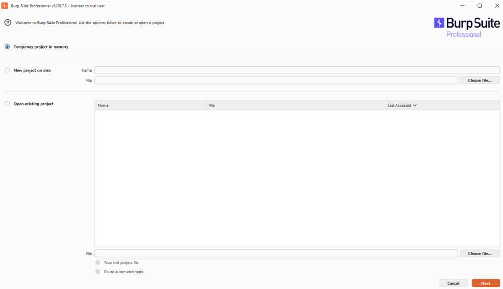 Burp Suite project's categories