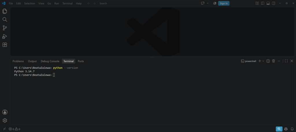 Checking Python version in Visual Studio Code