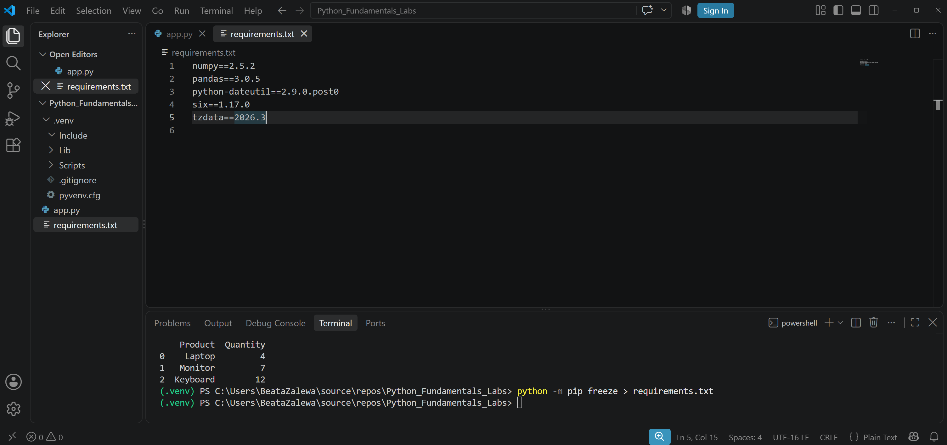 Content of requirements.txt file