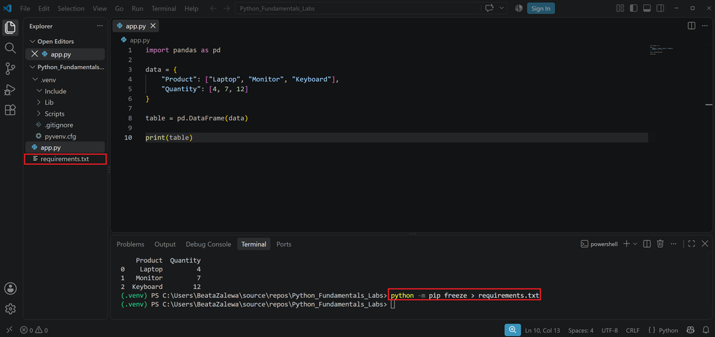 Creating requirements.txt file
