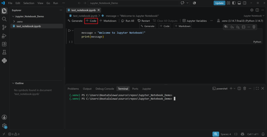 (EN) First Jupyter Notebook in VS Code