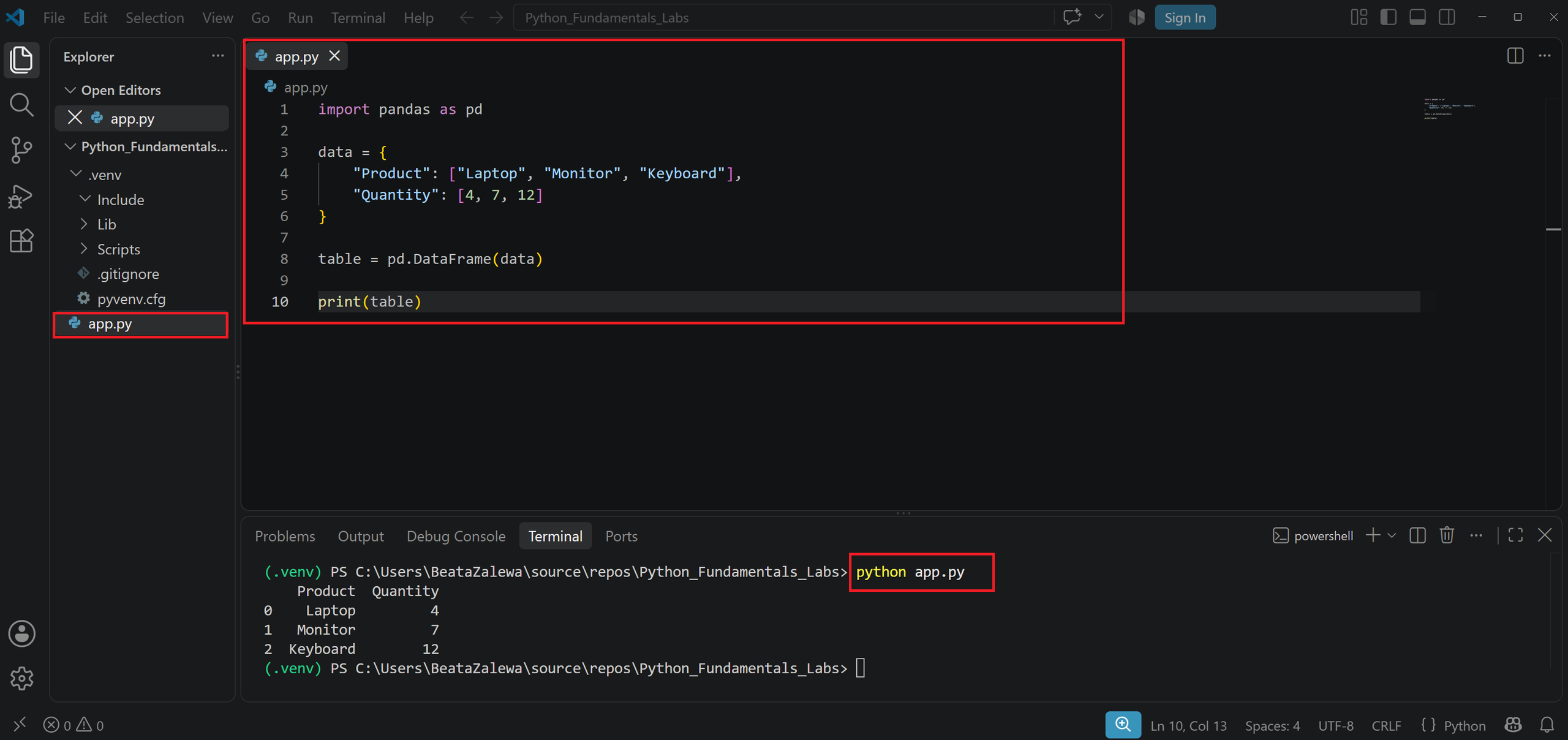 Testing the Python Virtual Environment
