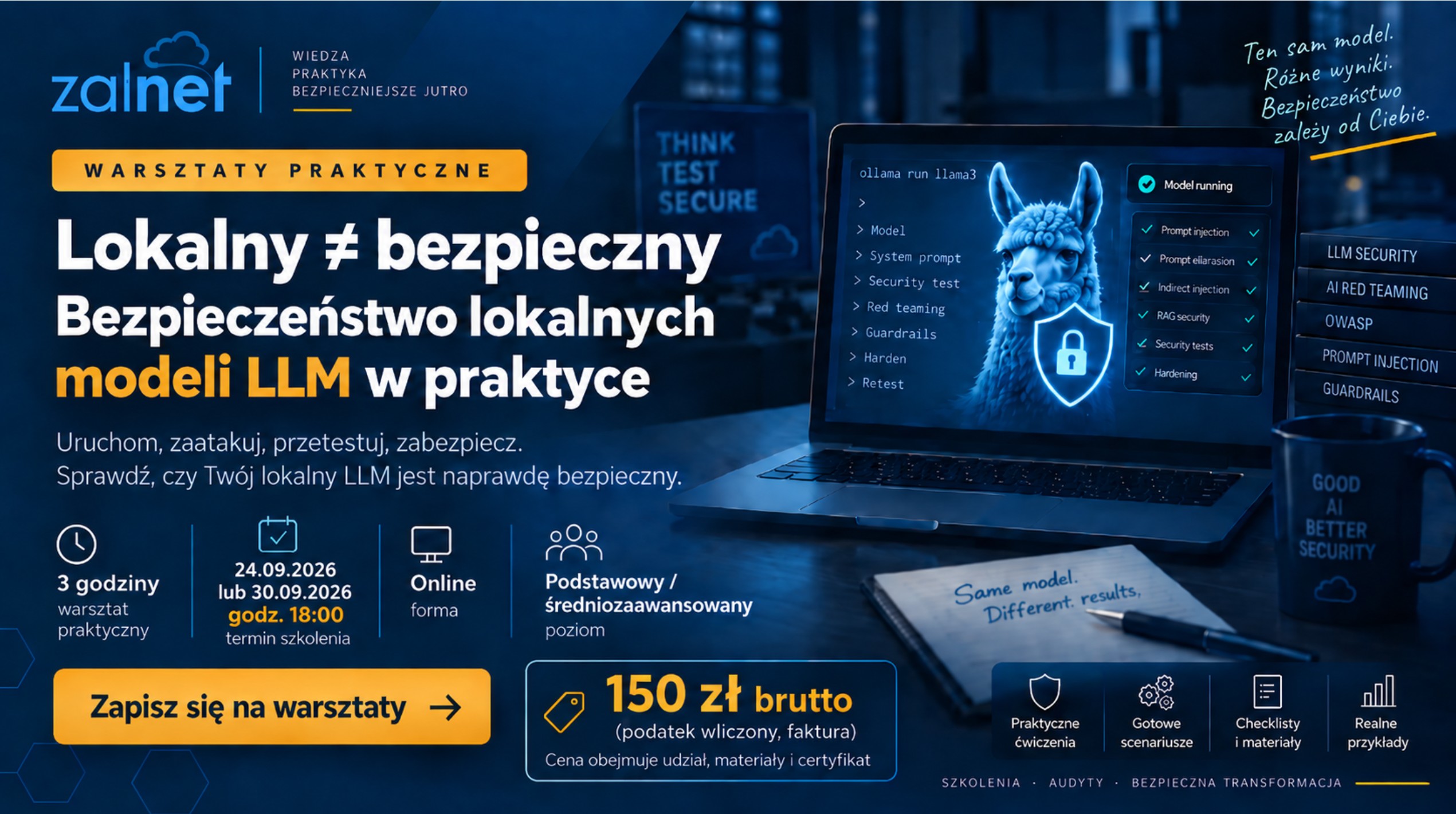 Bezpieczeństwo lokalnych modeli LLM – 3-dniowe szkolenie AI Security ZALNET
