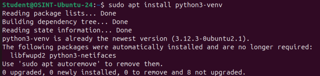 Komenda sudo apt install python3-venv