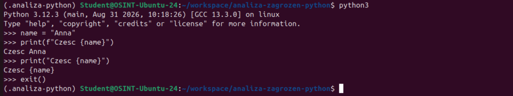 Znaczenie f przed tekstem w Pythonie