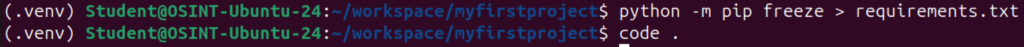 python -m pip freeze > requirements.txt